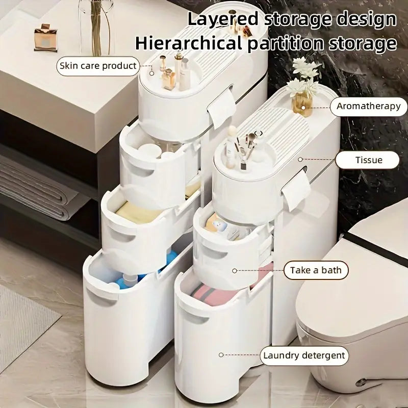 Rolling Storage Cabinet - Floor Standing Bathroom Storage Rack for Toilet Paper and Towels#smarthome