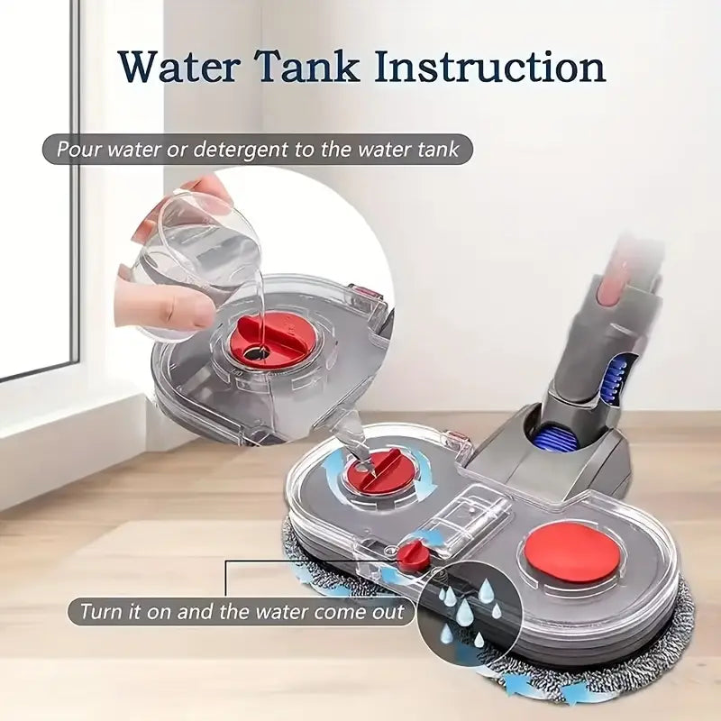 Elektrischer Mopkopf für V7, V8, V10 & V15 mit integriertem Wassertank für Nass- und Trockenreinigung (nicht für V6). Enthält 1 Mopkopf und 4 wiederverwendbare Pads. Ideal für gründliche Reinigung von Holz-, Fliesen- und Glasböden.