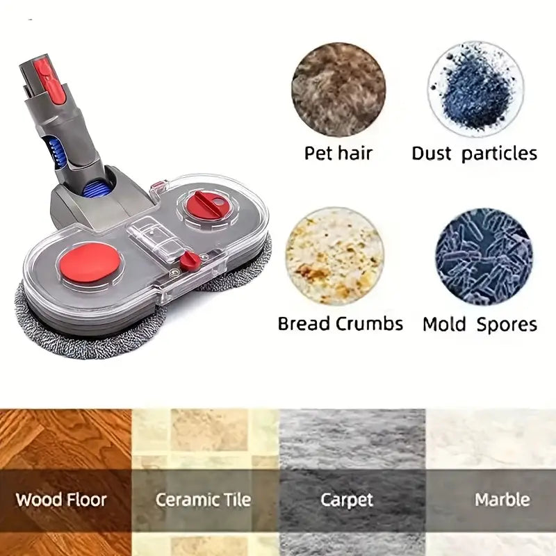 Elektrischer Mopkopf für V7, V8, V10 & V15 mit integriertem Wassertank für Nass- und Trockenreinigung (nicht für V6). Enthält 1 Mopkopf und 4 wiederverwendbare Pads. Ideal für gründliche Reinigung von Holz-, Fliesen- und Glasböden.